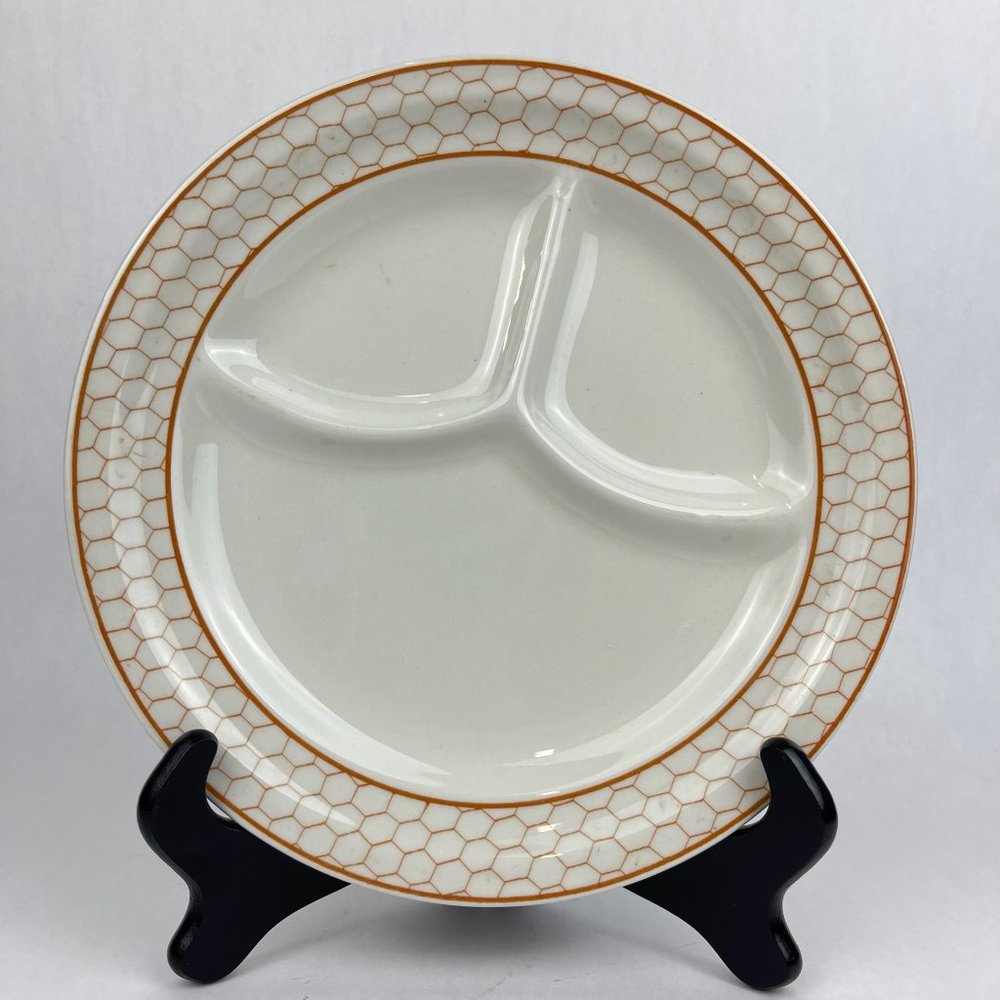 Vtg Sterling China Restaurant Ware Honeycomb Rim Divided Sectioned Plate 9.5”